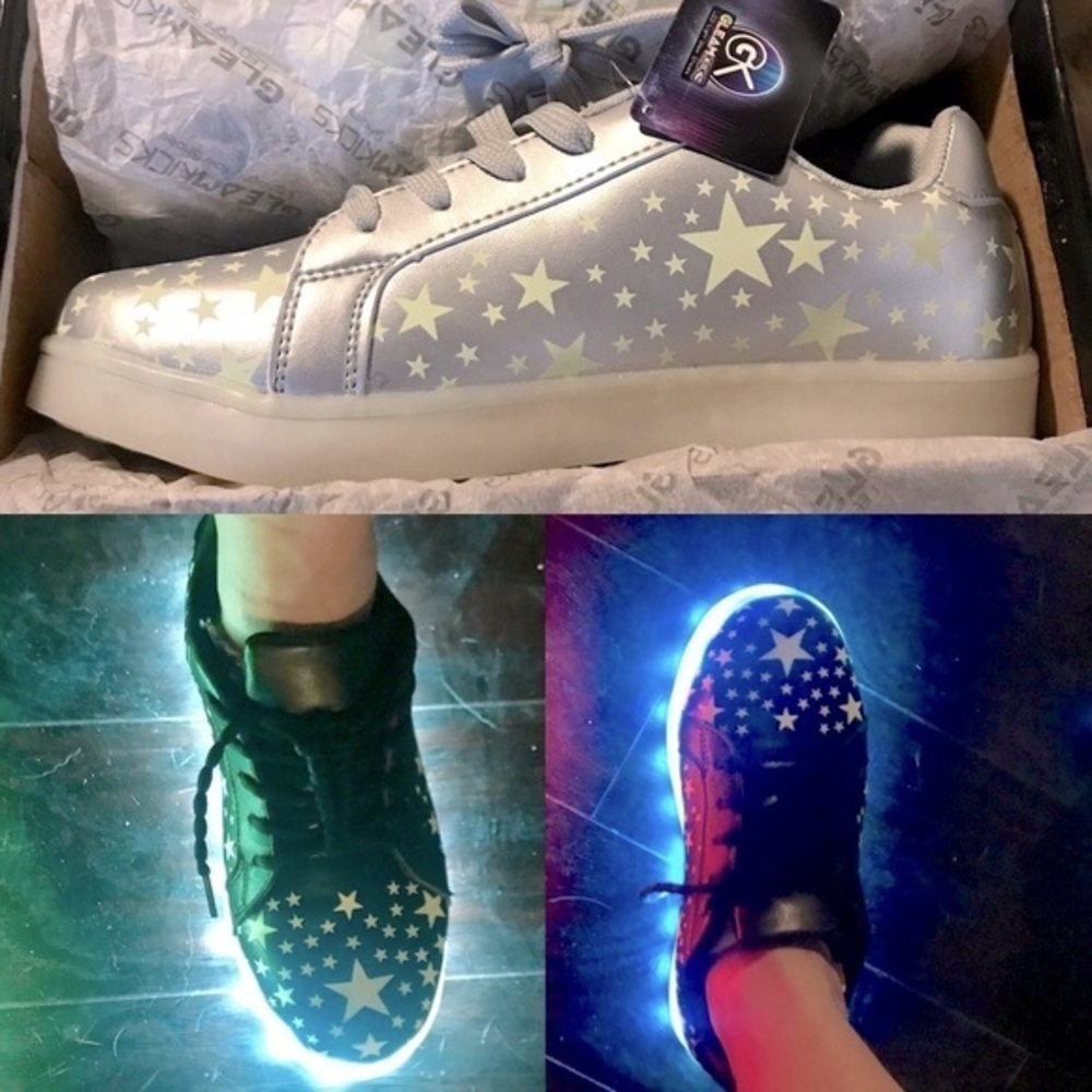 Silver LED Light-Up Sneakers with Stars